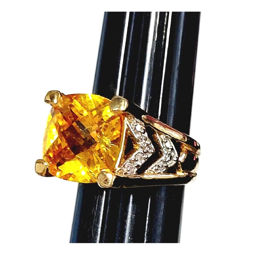 Sparkly Citrine Yellow Faceted Glass Mogul Style Fashion Ring- Size 6.5- 925